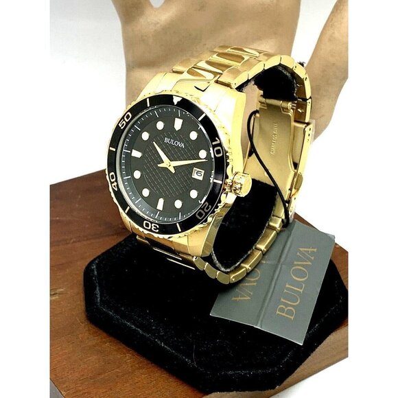 Bulova Men's Watch 98B375 Quartz Black Dial Date Gold Stainless Steel 43… - Picture 2 of 13